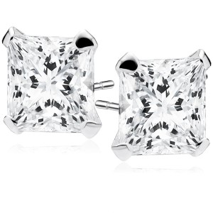 Cercei argint cu piatra Princess Cut 8 mm DiAmanti  1CK8ER_W-DIA (Argint 925‰ 2 g.)